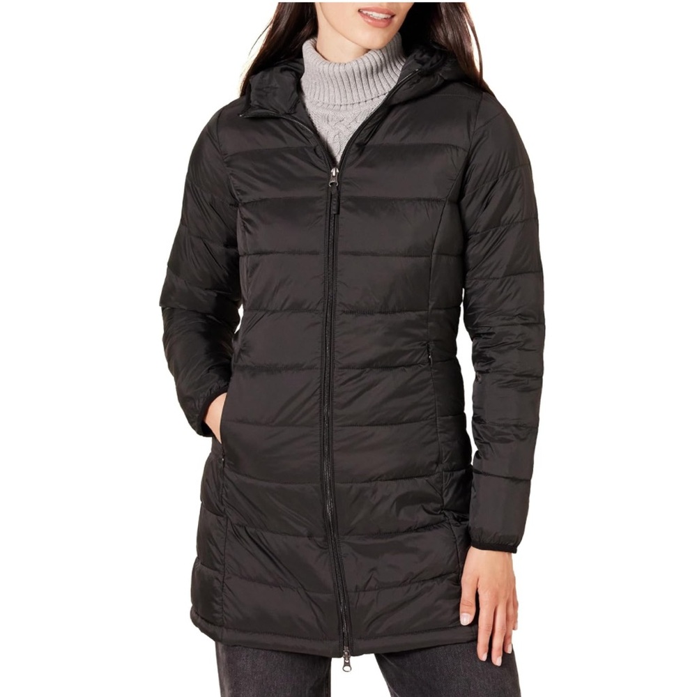 Black Lightweight Water-Resistant Packable Puffer Coat